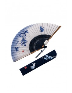 Cat Sensu (Japanese selling folding fan) for Women - Blue, Gift for Women