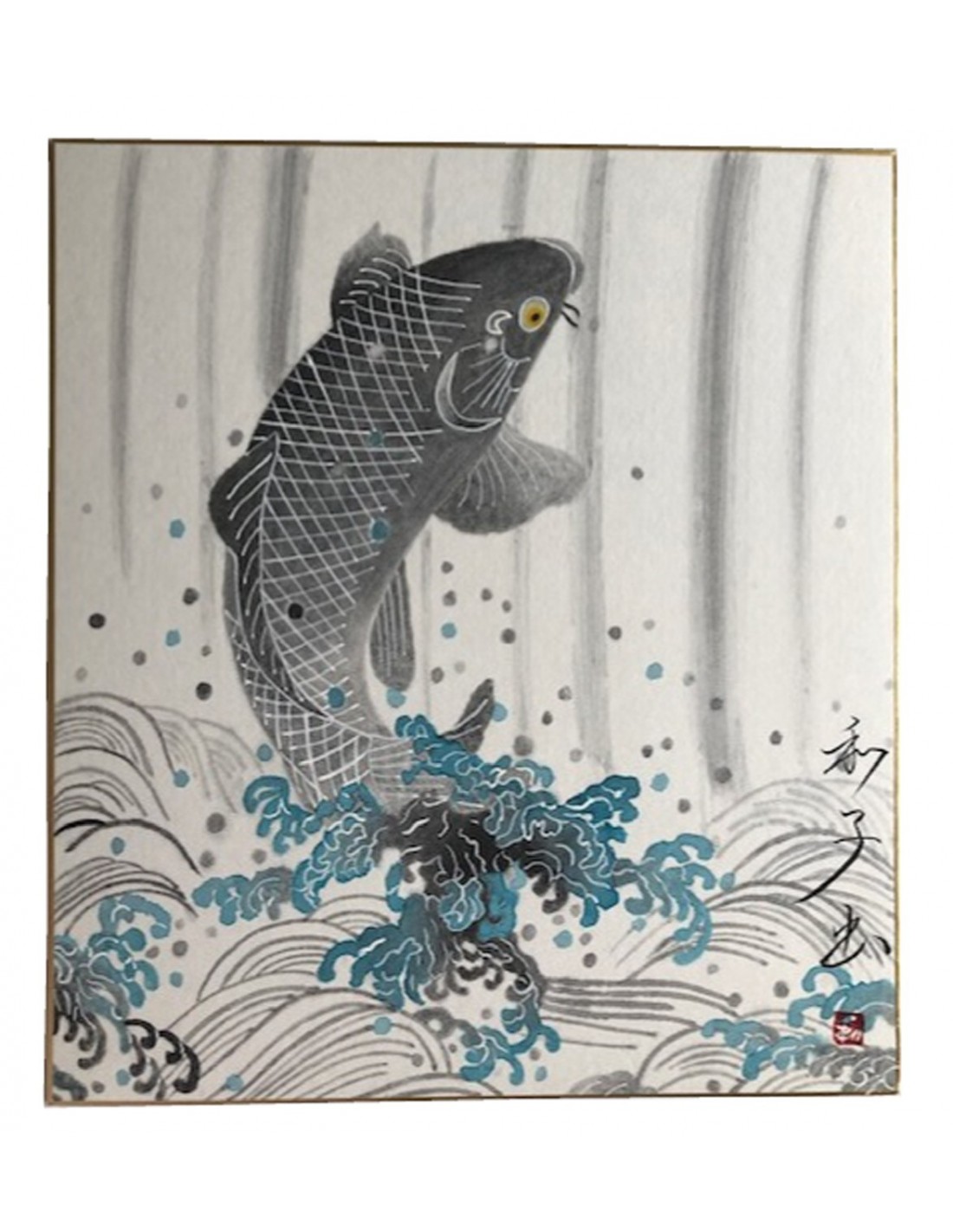 SUMIE Carpa Koi - pittura giapponese carta shikishi