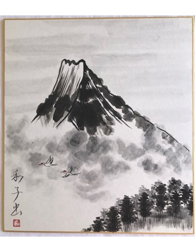 SUMIE Monte Fuji - pittura giapponese carta shikishi