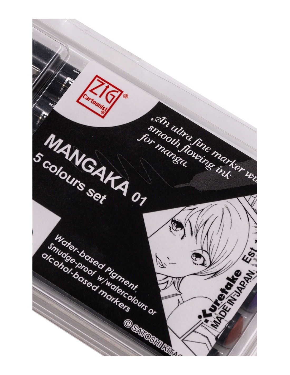 Kuretake Japanese Manga Pen Black - pack of 5 colorful Mangaka pens (Size  01)